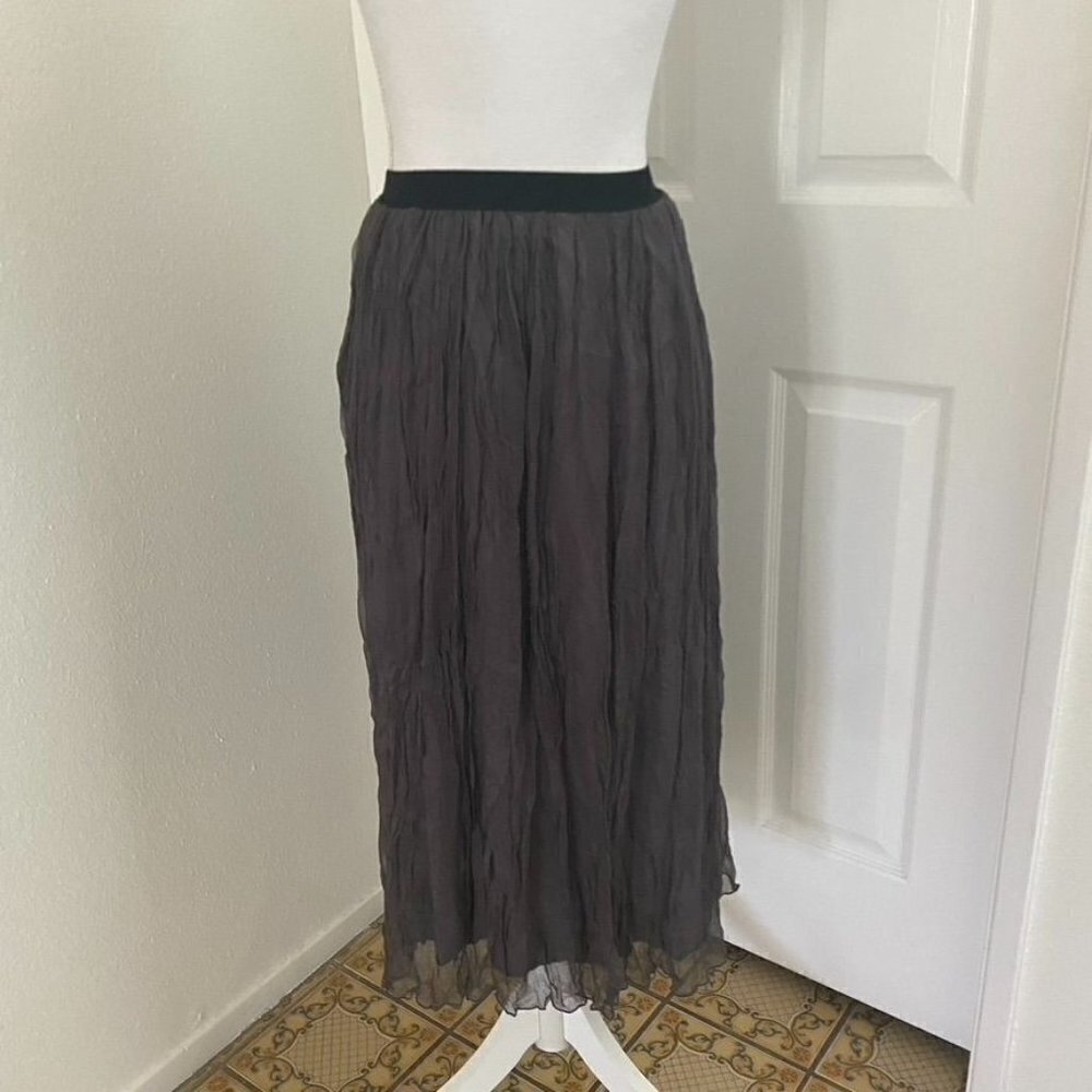 Yifan Crinkle Gauze Midi Skirt Grey Sz Small Lined Summer Party  B22 - Picture 3 of 9